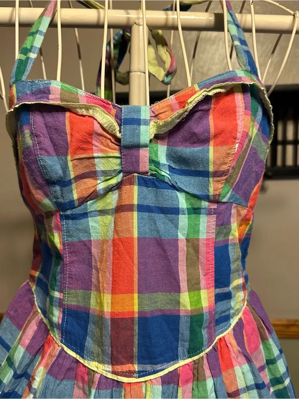 Hollister Blue, Green, Pink & Orange Plaid Halter Dress
